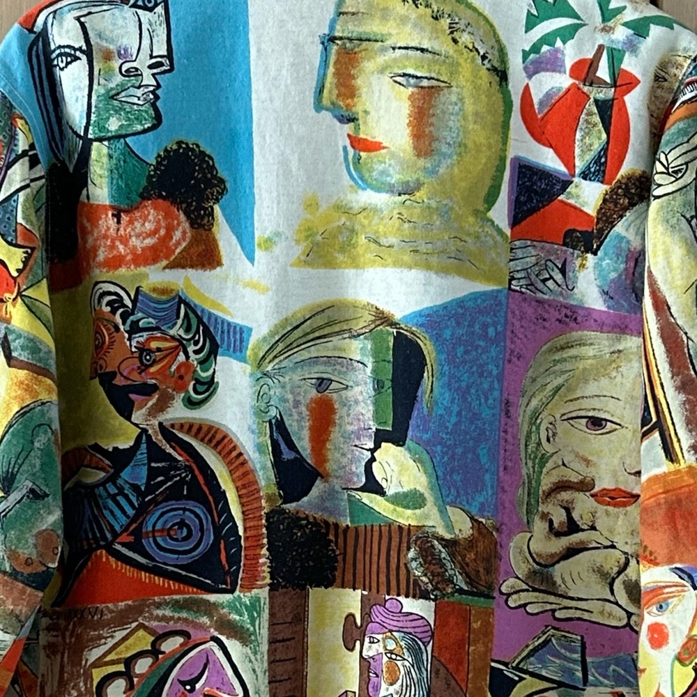 Vtg Kaktus 80's Picasso Art to Wear Women's M Linen Blend Colorful Shirt Jacket - Picture 5 of 11